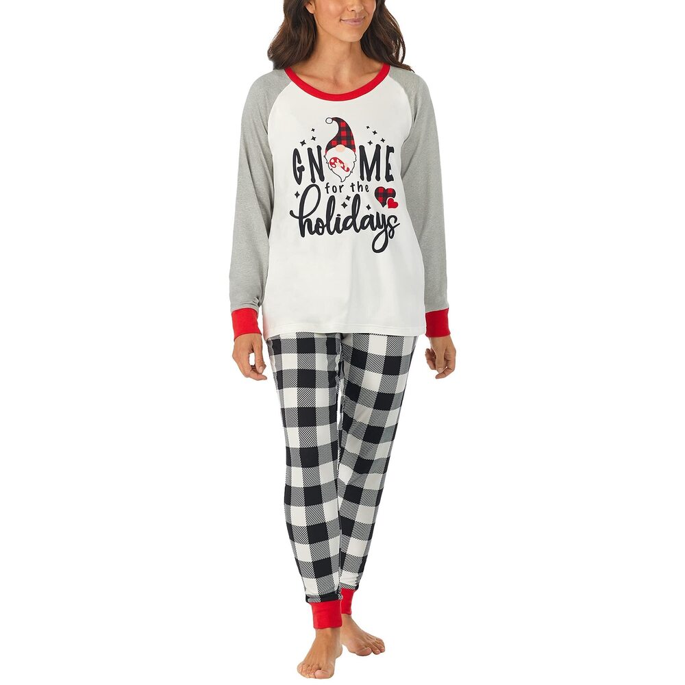 Pajamarama Holiday Gnome Family Long PJ Black/White Check SM